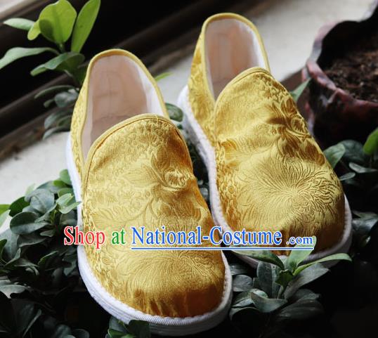 Chinese Handmade Satin Shoes Traditional Martial Arts Shoes Golden Brocade Shoes