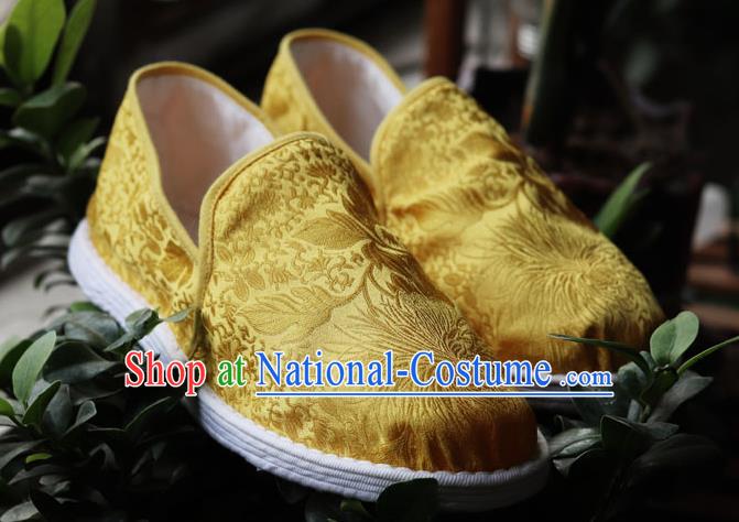 Chinese Handmade Satin Shoes Traditional Martial Arts Shoes Golden Brocade Shoes