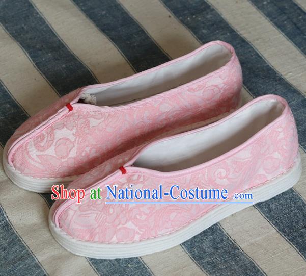 China Handmade Jacquard Pink Cloth Shoes National Woman Folk Dance Shoes