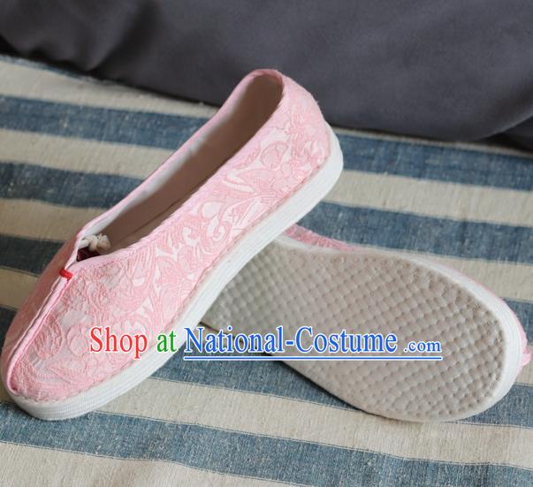 China Handmade Jacquard Pink Cloth Shoes National Woman Folk Dance Shoes