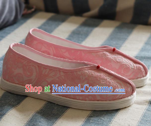 China Handmade Jacquard Pink Cloth Shoes National Woman Folk Dance Shoes