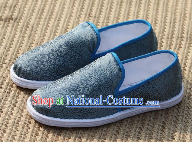 Chinese Traditional Martial Arts Shoes Classical Cloud Pattern Grey Brocade Shoes Handmade Shoes