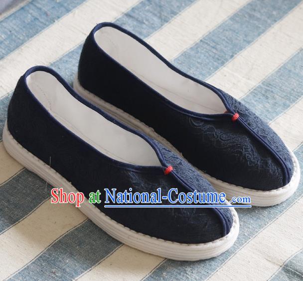 China National Woman Folk Dance Shoes Handmade Jacquard Navy Cloth Shoes