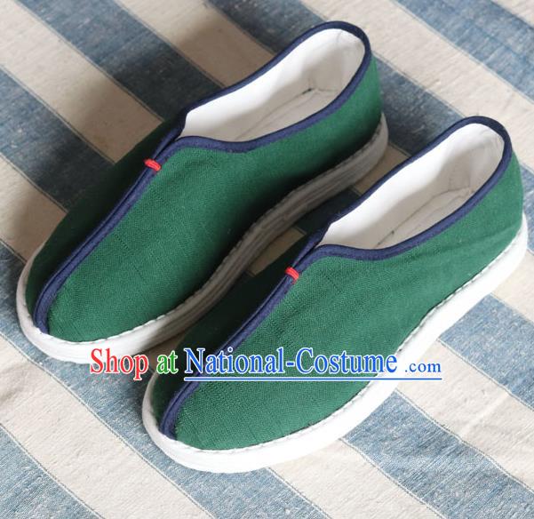 China National Old Beijing Woman Shoes Handmade Green Flax Shoes