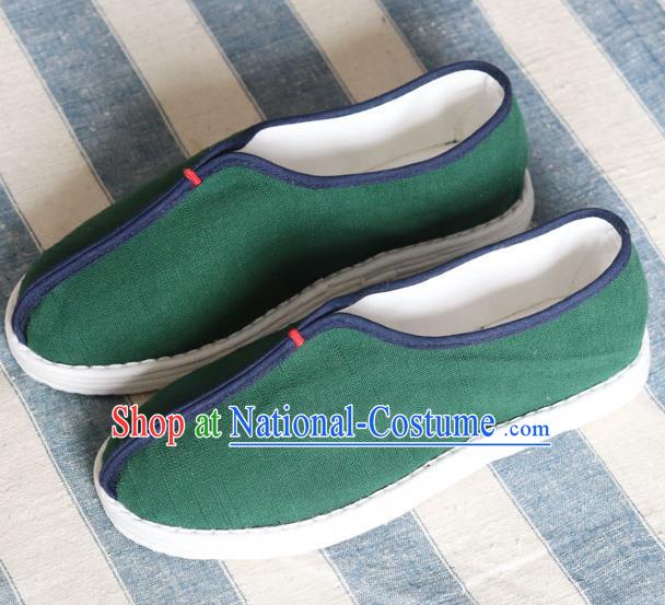 China National Old Beijing Woman Shoes Handmade Green Flax Shoes