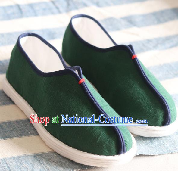 China National Old Beijing Woman Shoes Handmade Green Flax Shoes