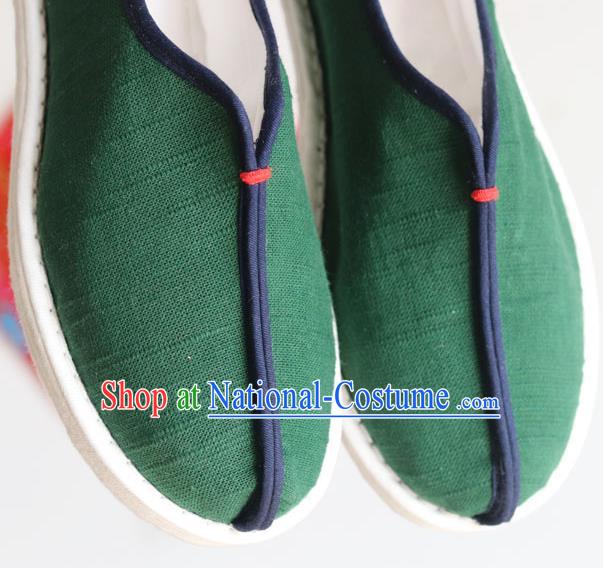 China National Old Beijing Woman Shoes Handmade Green Flax Shoes