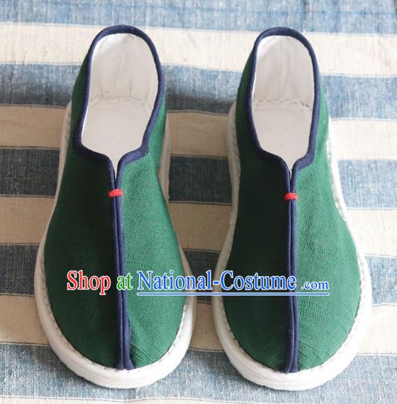 China National Old Beijing Woman Shoes Handmade Green Flax Shoes