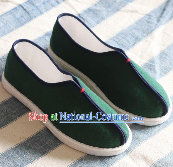 China National Old Beijing Woman Shoes Handmade Green Flax Shoes