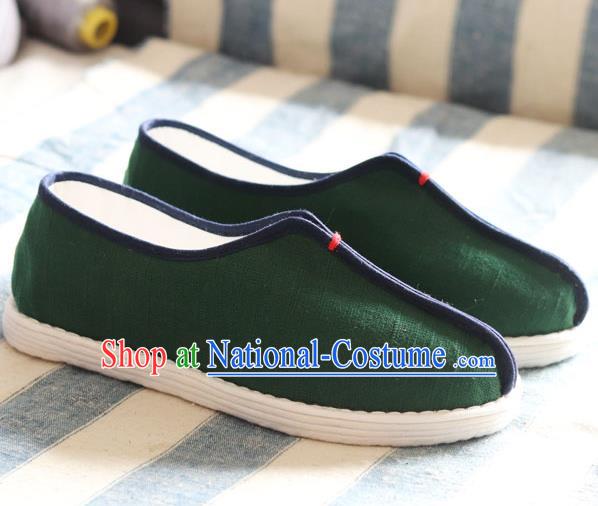 China National Old Beijing Woman Shoes Handmade Green Flax Shoes