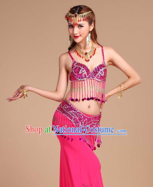 Indian Belly Dance Bra and Rosy Skirt Uniforms Asian India Oriental Dance Performance Clothing