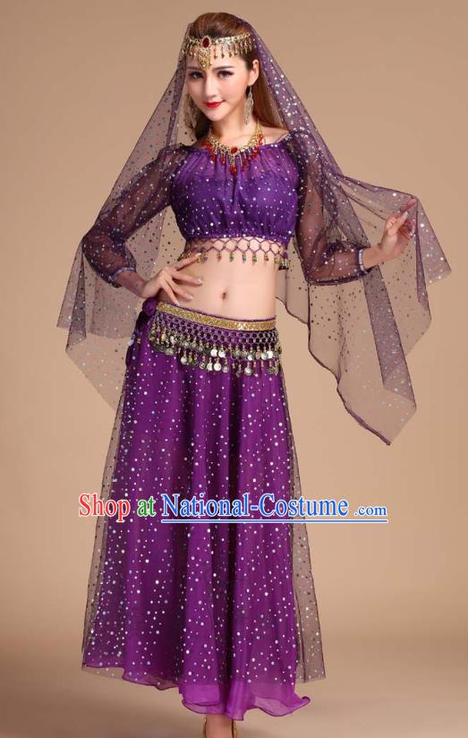 Asian Traditional Stage Performance Blouse and Skirt India Folk Dance Clothing Indian Belly Dance Purple Outfits