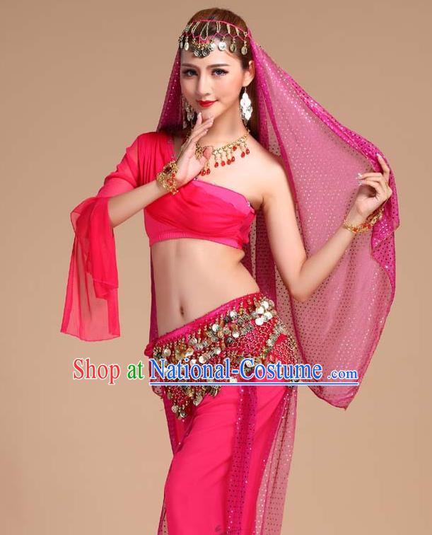 India Folk Dance Clothing Indian Belly Dance Rosy Outfits Asian Traditional Raks Sharki Top and Pants