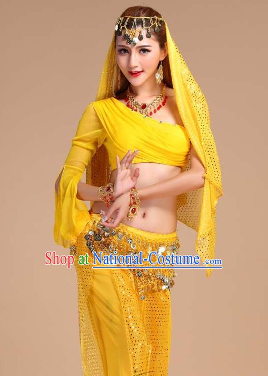 Asian Traditional Raks Sharki Top and Pants India Belly Dance Clothing Indian Oriental Dance Yellow Outfits