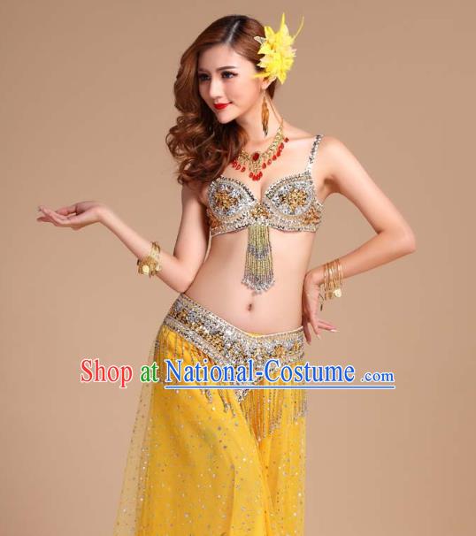 Asian Traditional Raks Sharki Yellow Bra and Skirt India Belly Dance Performance Clothing Indian Oriental Dance Uniforms