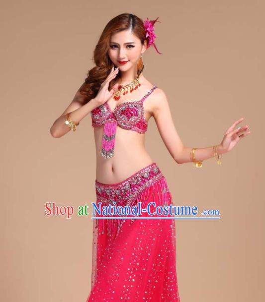 Indian Belly Dance Performance Clothing Asian Traditional Raks Sharki Oriental Dance Rosy Bra and Skirt Uniforms