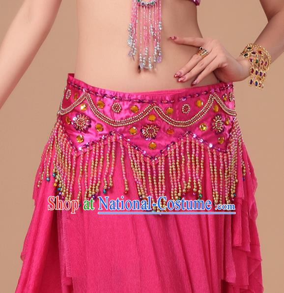 Indian Belly Dance Beads Tassel Rosy Waistband Asian Traditional Oriental Dance Stage Performance Waist Accessories