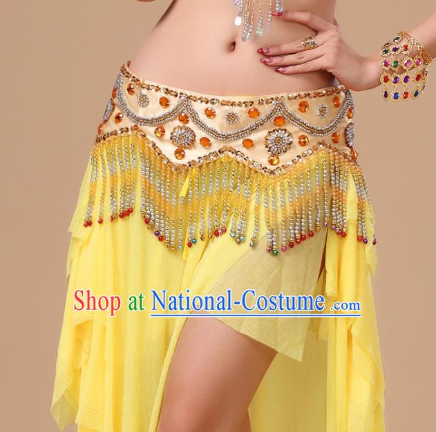 Asian Traditional Oriental Dance Beads Tassel Waist Accessories Indian Belly Dance Stage Performance Yellow Waistband