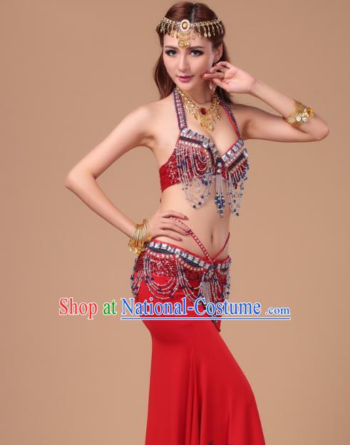 Top Traditional Oriental Dance Bra and Skirt Asian Indian Stage Performance Red Uniforms Belly Dance Clothing