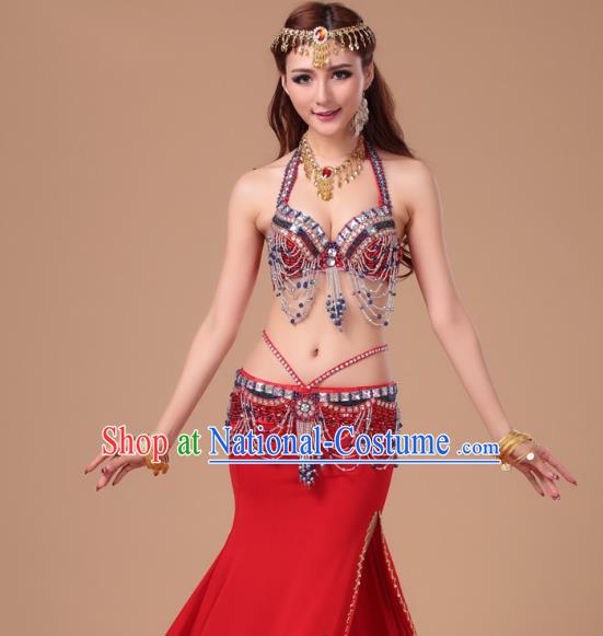 Top Traditional Oriental Dance Bra and Skirt Asian Indian Stage Performance Red Uniforms Belly Dance Clothing