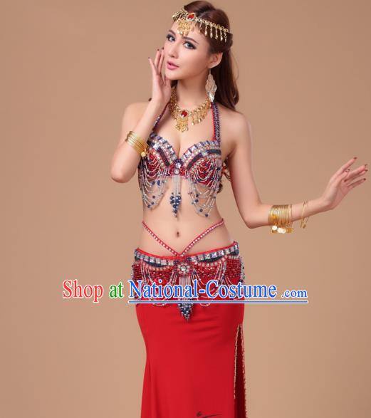 Top Traditional Oriental Dance Bra and Skirt Asian Indian Stage Performance Red Uniforms Belly Dance Clothing