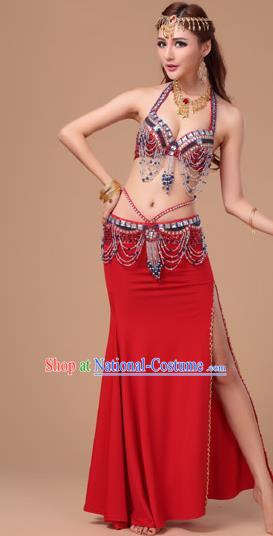 Top Traditional Oriental Dance Bra and Skirt Asian Indian Stage Performance Red Uniforms Belly Dance Clothing