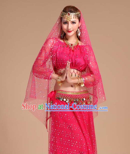 Indian Traditional Court Stage Performance Rosy Skirt Outfits Asian India Folk Dance Clothing