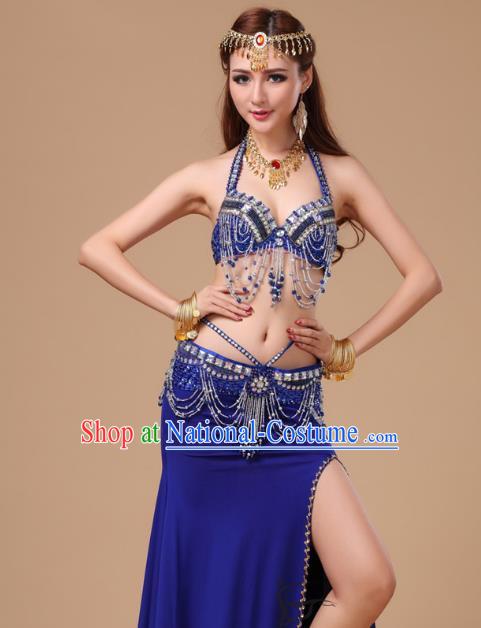 Top Traditional Stage Performance Bra and Skirt Belly Dance Clothing Asian Indian Oriental Dance Royalblue Uniforms