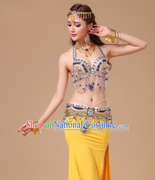 Top Belly Dance Stage Performance Clothing Asian Indian Oriental Dance Yellow Uniforms Traditional Raks Sharki Bra and Skirt