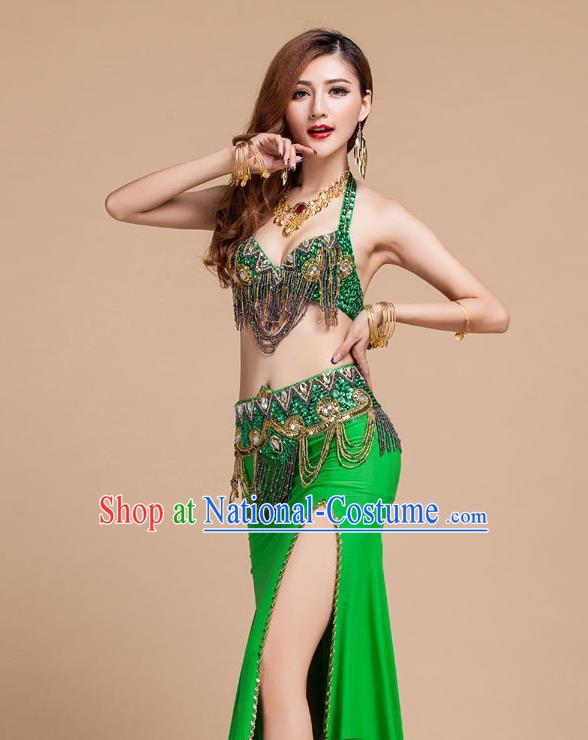 Top Traditional Raks Sharki Bra and Skirt Belly Dance Stage Performance Clothing Asian Indian Oriental Dance Green Uniforms