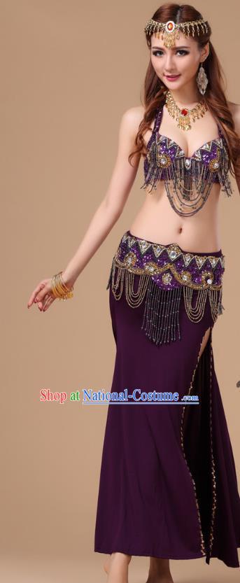 Traditional Raks Sharki Bra and Skirt Top Belly Dance Performance Clothing Asian Indian Oriental Dance Purple Uniforms