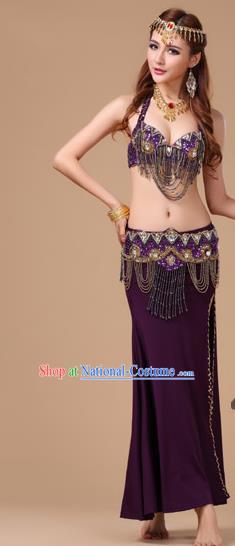 Traditional Raks Sharki Bra and Skirt Top Belly Dance Performance Clothing Asian Indian Oriental Dance Purple Uniforms