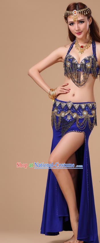 Top Asian Oriental Dance Performance Bra and Skirt Traditional Raks Sharki Clothing Indian Belly Dance Sexy Royalblue Uniforms