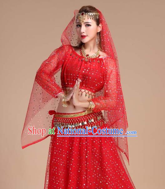 India Folk Dance Clothing Indian Belly Dance Red Skirt Outfits Asian Traditional Court Stage Performance Dress