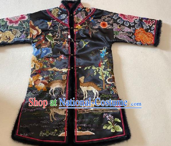 Chinese Embroidered Black Silk Jacket Winter Costume National Women Cotton Wadded Coat