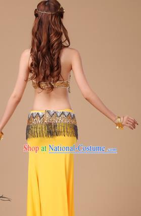 Indian Belly Dance Performance Sexy Yellow Uniforms Top Asian Oriental Dance Bra and Skirt Clothing