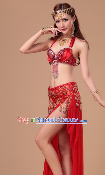 Asian Belly Dance Red Uniforms Traditional Oriental Beauty Dance Bra and Skirt Indian Stage Performance Costumes