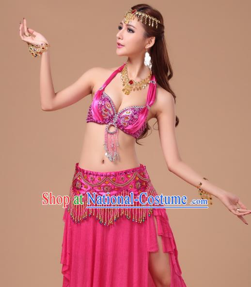 Asian Indian Belly Dance Performance Rosy Uniforms Traditional Raks Sharki Oriental Dance Bra and Skirt