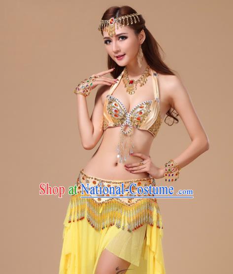 Asian Traditional Raks Sharki Oriental Dance Costumes Indian Belly Dance Performance Uniforms Bra and Yellow Skirt