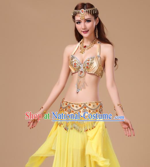 Asian Traditional Raks Sharki Oriental Dance Costumes Indian Belly Dance Performance Uniforms Bra and Yellow Skirt