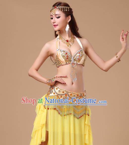 Asian Traditional Raks Sharki Oriental Dance Costumes Indian Belly Dance Performance Uniforms Bra and Yellow Skirt