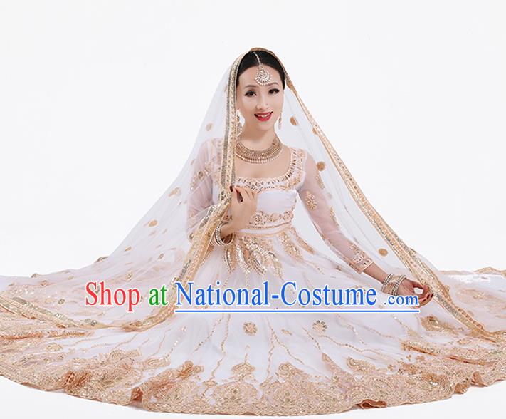 Indian Dance Performance White Dress Asian Traditional Court Princess Costume