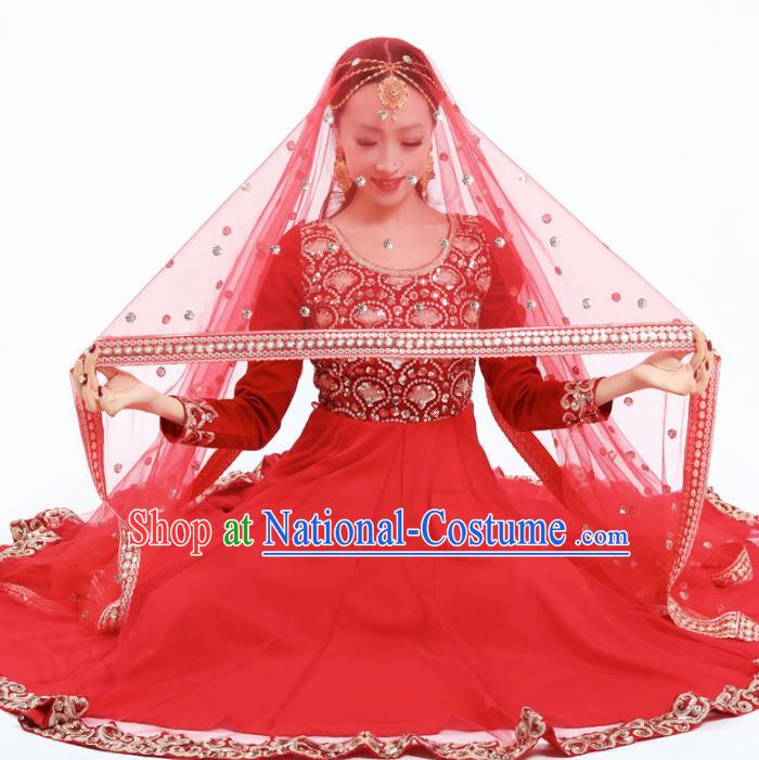 Indian Anarkali Stage Performance Red Dress Asian Traditional Court Dance Costumes