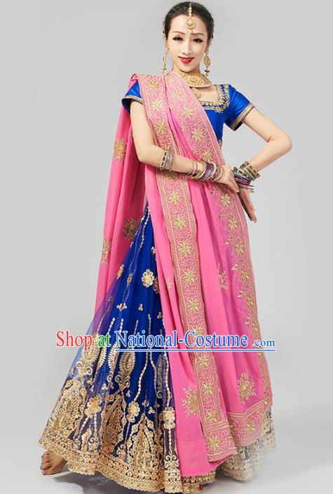 Asian Indian Court Queen Costumes India Traditional Embroidered Lehenga Royalblue Dress Clothing