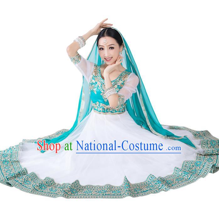 India Anarkali Dance Performance Clothing Asian Indian Traditional Court Princess White Dress and Pants