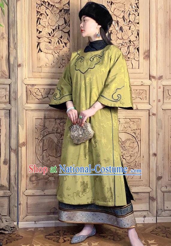 China Classical Cheongsam Traditional Wide Sleeve Light Green Silk Qipao Dress National Women Embroidered Clothing