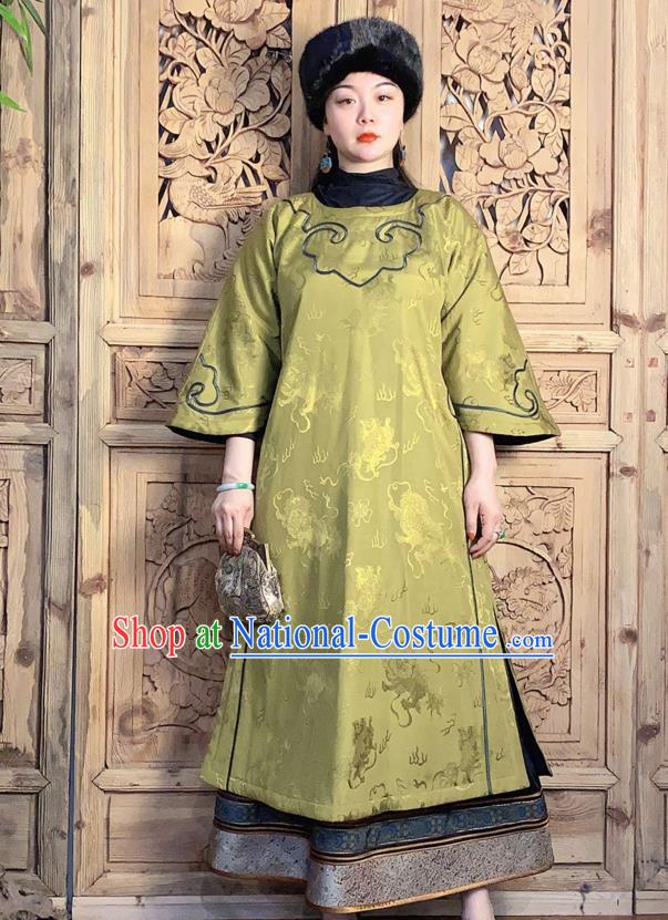 China Classical Cheongsam Traditional Wide Sleeve Light Green Silk Qipao Dress National Women Embroidered Clothing