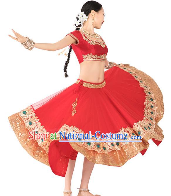 India Bollywood Dance Performance Clothing Asian Indian Traditional Court Princess Embroidered Lehenga Red Dress