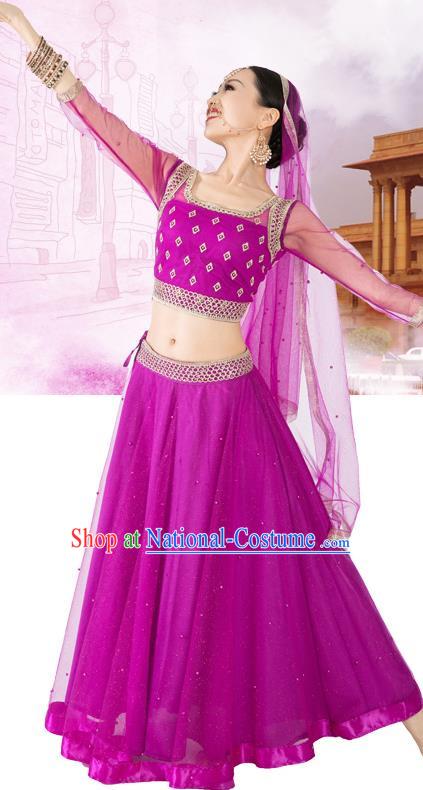 Asian Indian Traditional Court Princess Lehenga Purple Dress India Bollywood Dance Performance Clothing