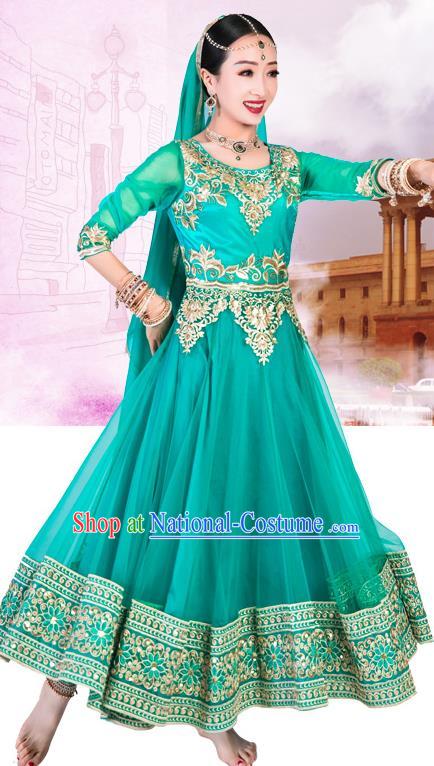 Indian Traditional Dance Embroidered Green Anarkali Dress Asian India Bollywood Stage Performance Clothing